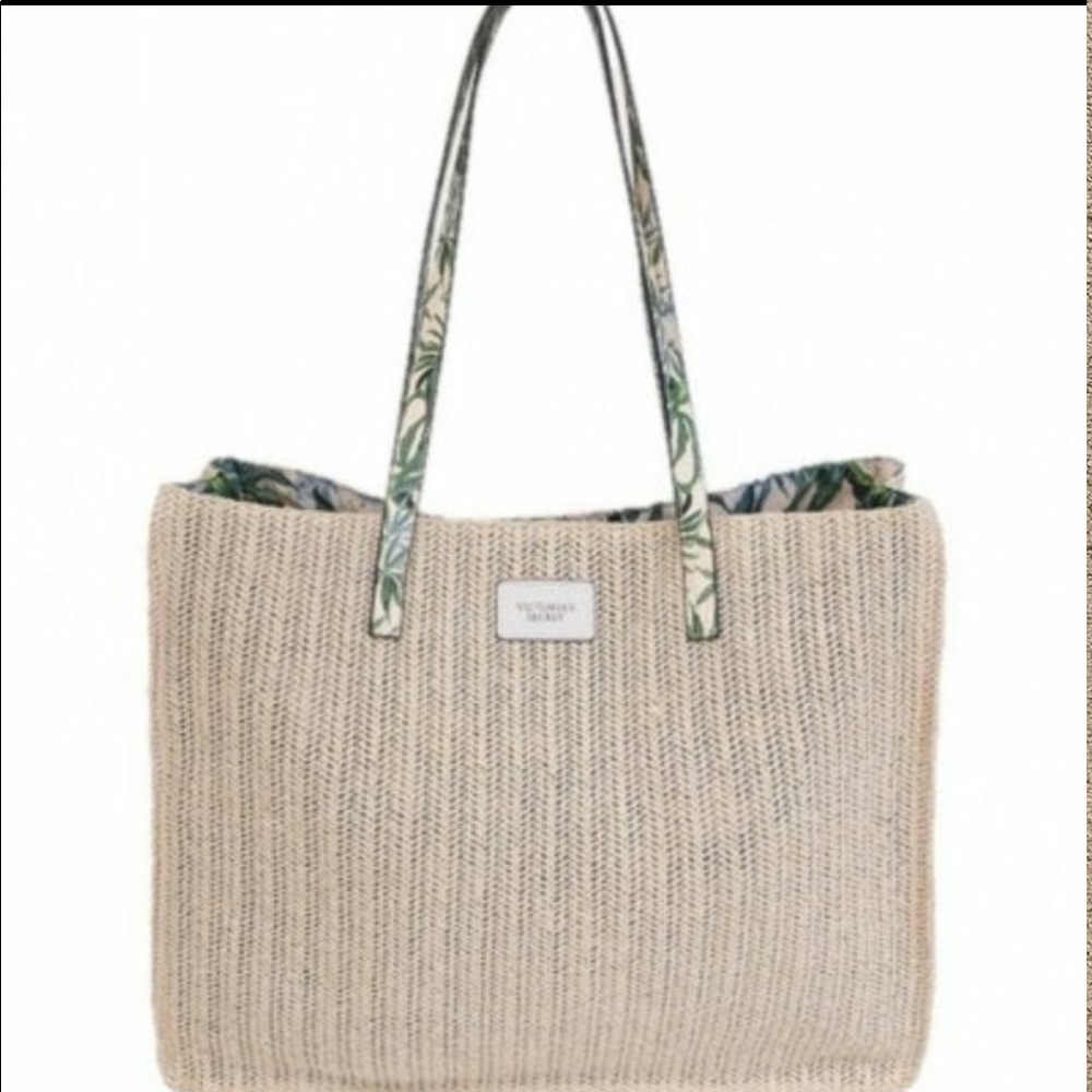 Victoria's Secret Straw Tote Beach Bag w. Tropical Print